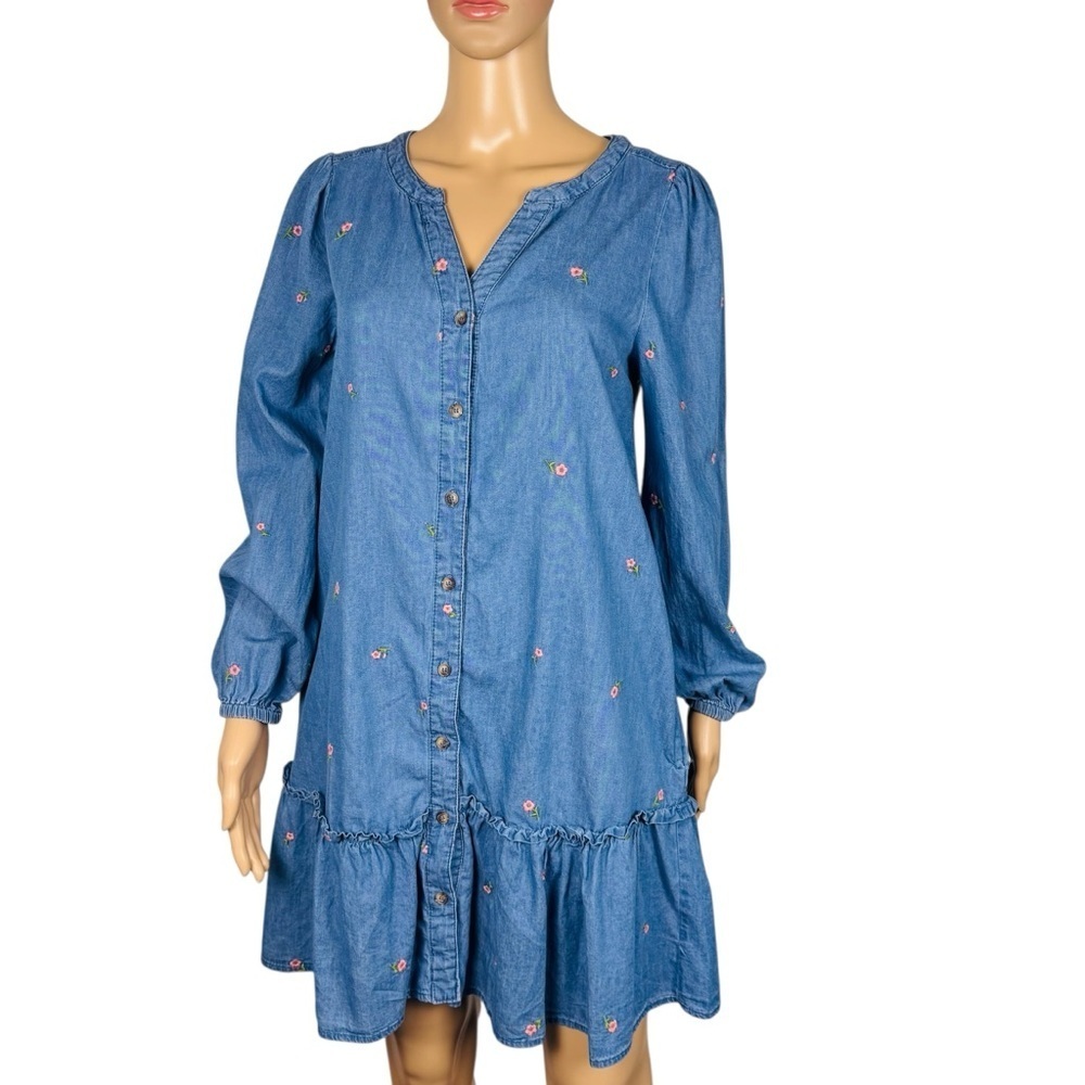 NWT New Jane And Delancey Blue Denim Chambray Embroidered Mini Dress Size XS